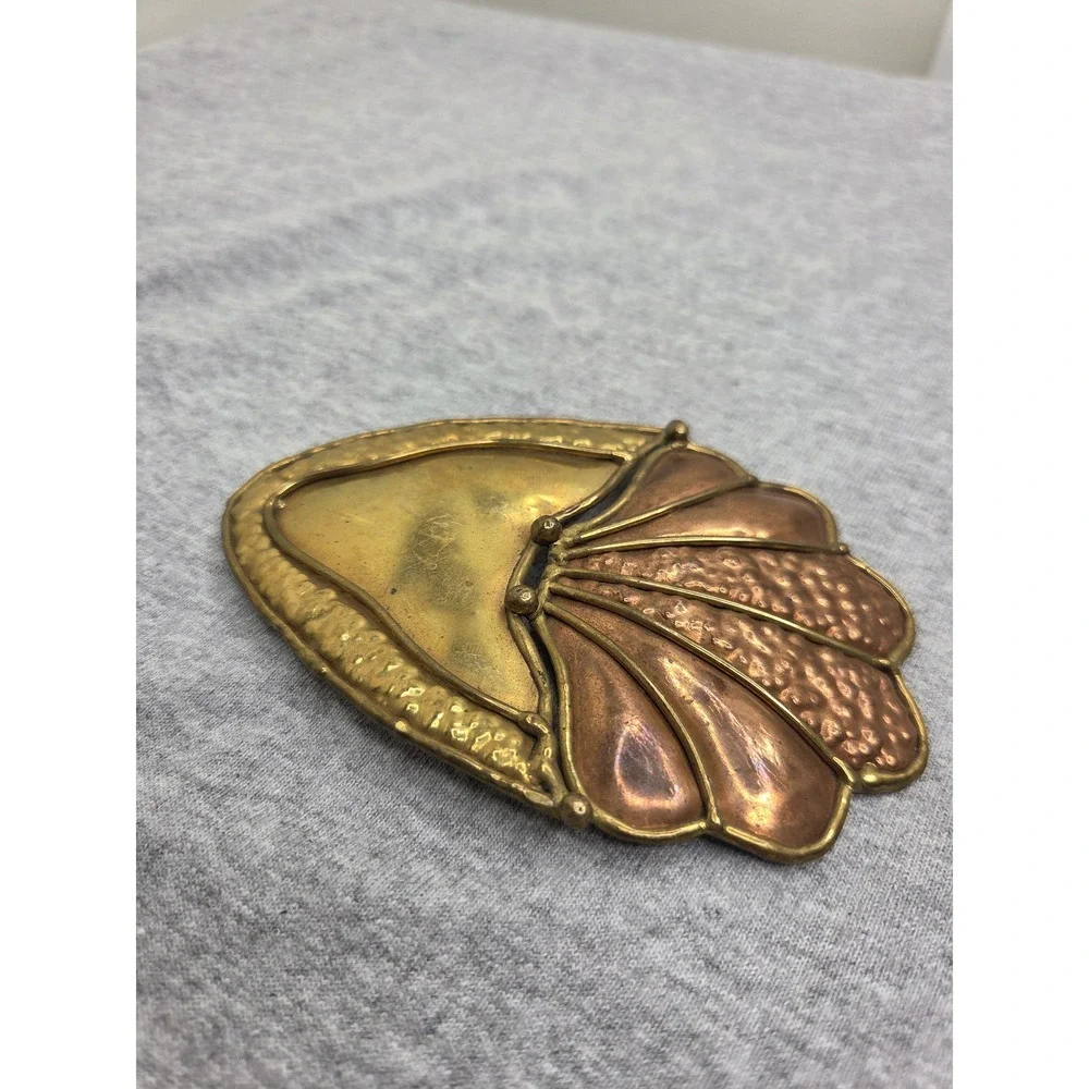 Vintage Brutalist Abstract Shell Bronze Gold Belt Buckle